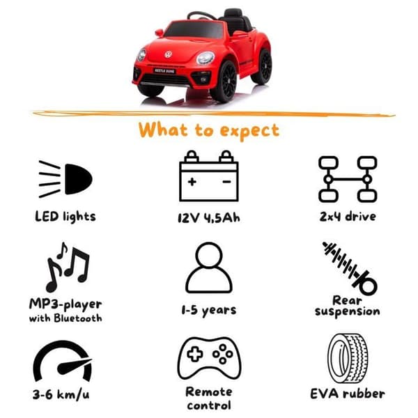 Barnbil - Volkswagen Beetle 12V - 1 till 4 år - Röd