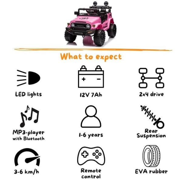 Barnbilsbatteri - Toyota FJ Cruiser - 12V - 1 till 6 år - Rosa