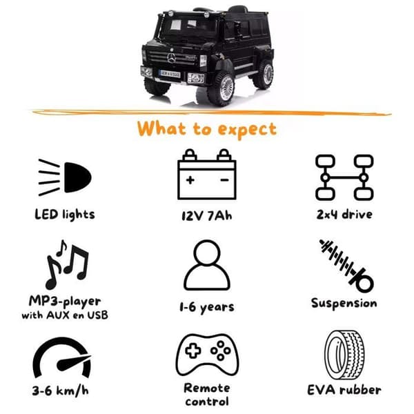 Electrisk Buggy för Barn - Mercedes Unimog U5000 - 12V - 1 till 6 år - Svart