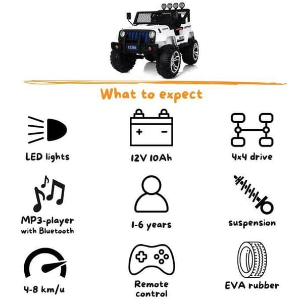 Batteribil - Jeep 4x4 - för Barn - 12V Batteri - 2 till 6 år - Vit