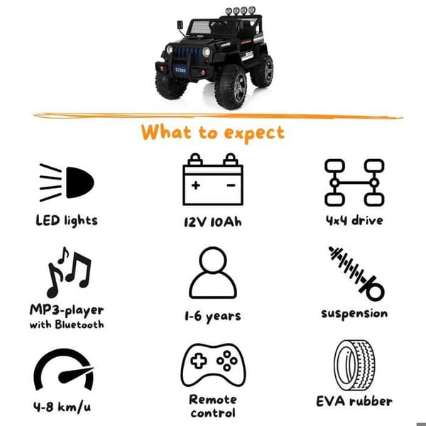 Batteribil - Jeep 4x4 - för Barn - Batteri 12V - 2 till 6 år - Svart