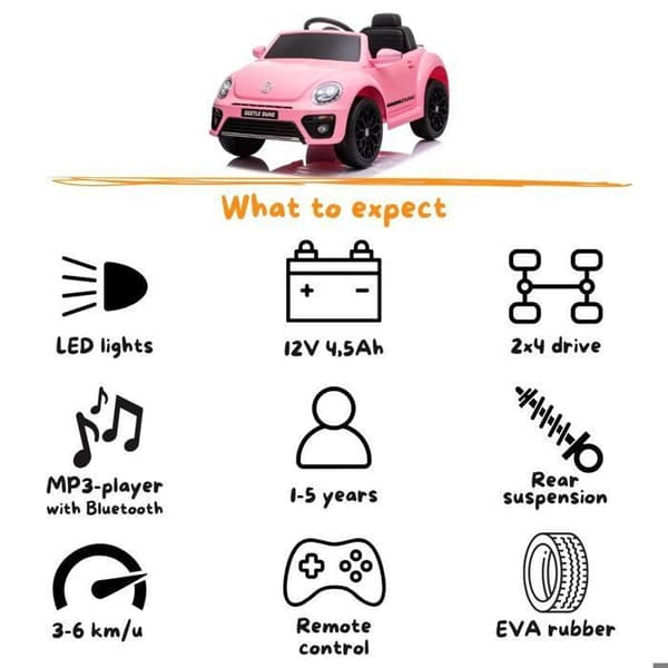 Barnbil - Volkswagen Beetle 12V - 1 till 4 år - Rosa