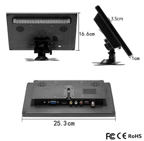 Podofo 10,1" LCD HD-skærm, mini-tv og computerhøjttaler, HDMI VGA-skærm, farveskærm, bilbackupkamera og sikkerhedssystem til hjemmet