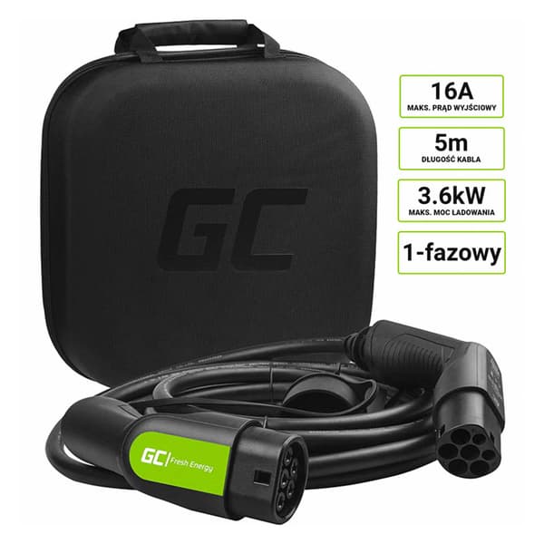 Green Cell - GC EV Type 2 3,6 kW 5 m kaapeli Golf / Passat GTE, 330e, Panamera E-Hybrid, Prius Plug-In lataamiseen