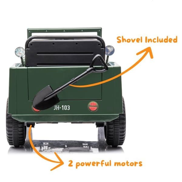 Batteribil av armén Willys - 12V Batteri - 1 till 6 år - Grön