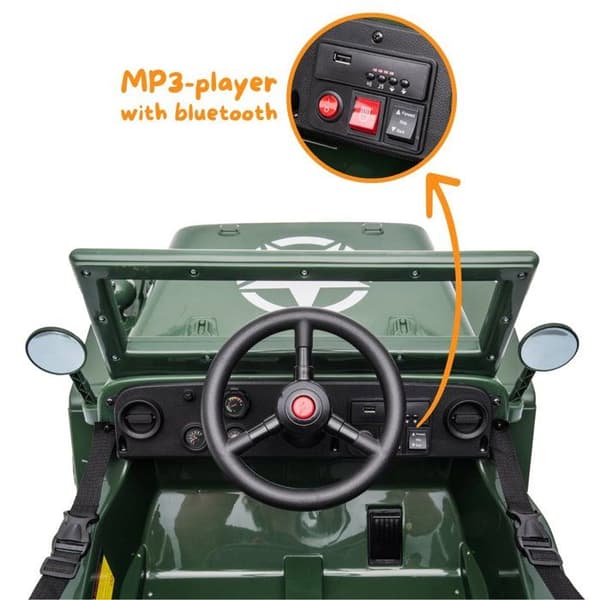 Batteribil av armén Willys - 12V Batteri - 1 till 6 år - Grön