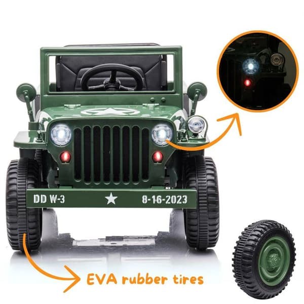 Batteribil av armén Willys - 12V Batteri - 1 till 6 år - Grön