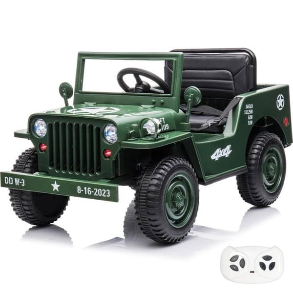 Batteribil av armén Willys - 12V Batteri - 1 till 6 år - Grön