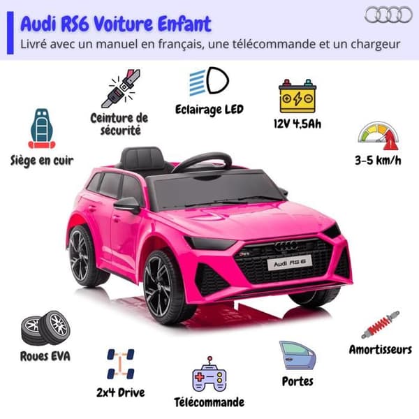 Elbil Barn 12V - Audi RS6 - 1 till 5 år - EVA-hjul - Rosa