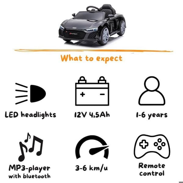 Barnbil - Audi R8 Spyder 12V - 1 till 5 år - Fjärrkontroll - Svart