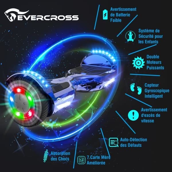 EVERCROSS Hoverboard Gyropod 6.5" Blå Hoverkart Blå förstärkt självräknande LED-ljus Bluetooth Motor 700W Barn