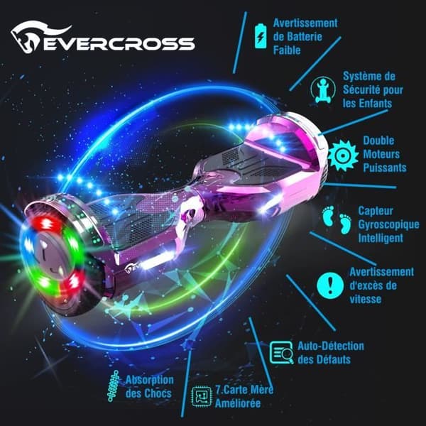 EVERCROSS Hoverboard Gyropod 6,5 tum Rosa Hoverkart Hip-rosa självbalanserande LED-ljus Bluetooth Motor 700W Barn