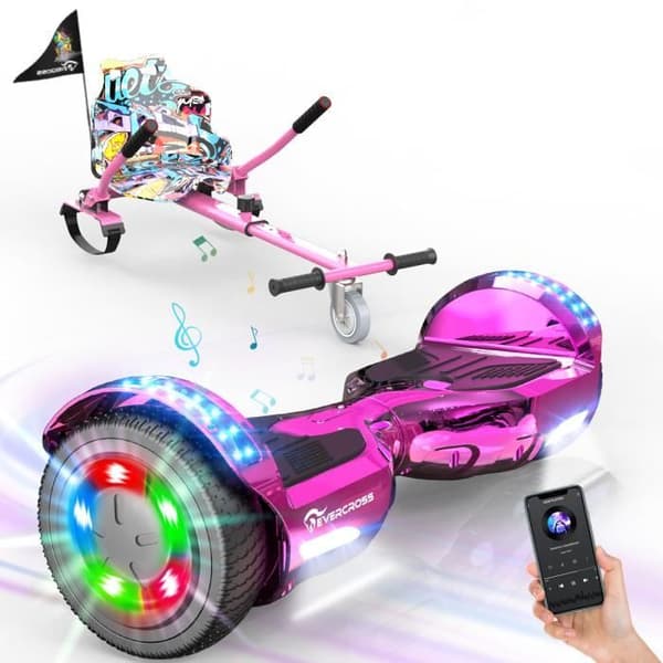 EVERCROSS Hoverboard Gyropod 6,5 tum Rosa Hoverkart Hip-rosa självbalanserande LED-ljus Bluetooth Motor 700W Barn