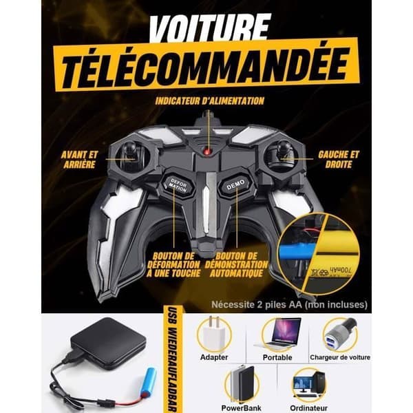 Transformers radiostyrd leksak - Gul transformerbar bil - 24GHz - För barn från 6 år och uppåt gult RADIOSTYRT FORDON