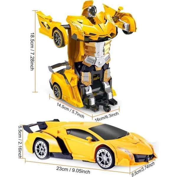 Transformers radiostyrd leksak - Gul transformerbar bil - 24GHz - För barn från 6 år och uppåt gult RADIOSTYRT FORDON