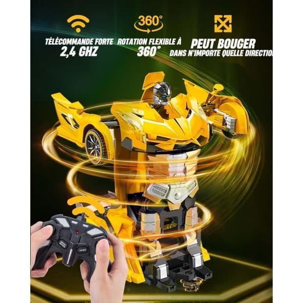 Transformers radiostyrd leksak - Gul transformerbar bil - 24GHz - För barn från 6 år och uppåt gult RADIOSTYRT FORDON
