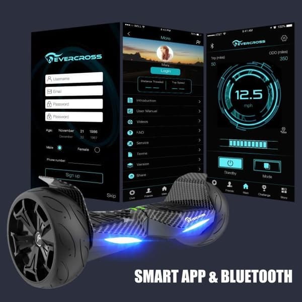 EVERCROSS Hoverboard Gyropod 8,5 tum All Terrain Svart självbalanserande LED-ljus Bluetooth med APP för Barn