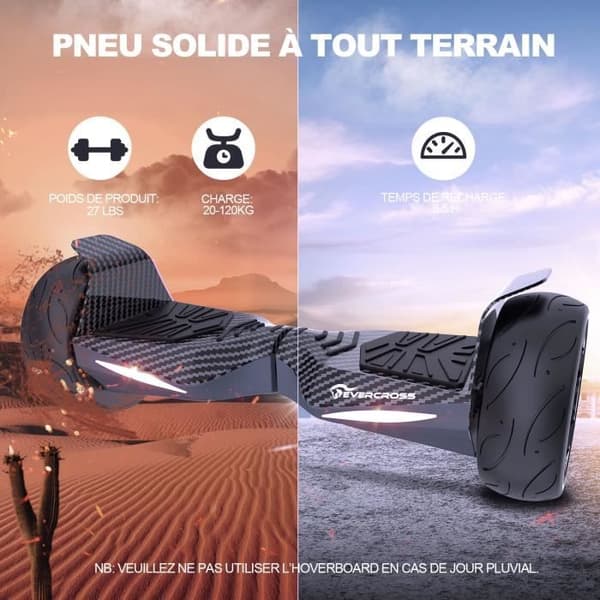 EVERCROSS Hoverboard Gyropod 8,5 tum All Terrain Svart självbalanserande LED-ljus Bluetooth med APP för Barn