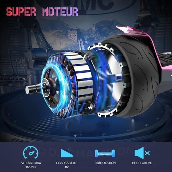 EVERCROSS Hoverboard Gyropod 8,5 tum Terräng Rosa Krom automatisk balans självbalanserande LED-lampa Bluetooth APP Barn