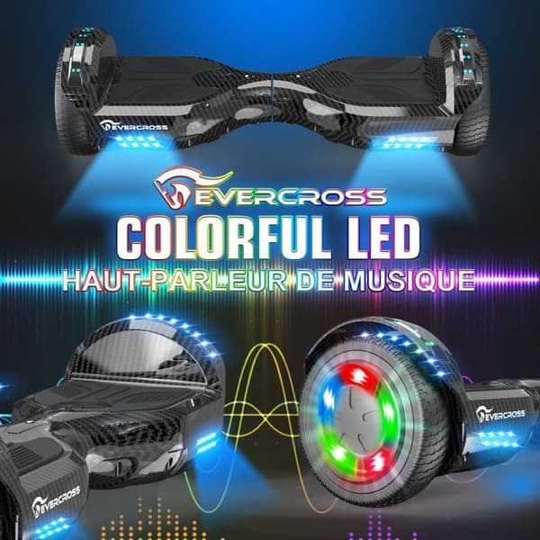 EVERCROSS Hoverboard Gyropod 6.5 tum Svart Hoverkart Svart självbalanserande LED-ljus Bluetooth Motor 700W Barn