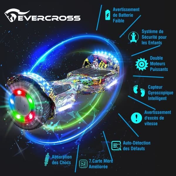 EVERCROSS Hoverboard 6,5 tum Hip Hoverkart Hip Scooter Elektrisk LED-ljus Bluetooth Motor 700W för Barn och Vuxna