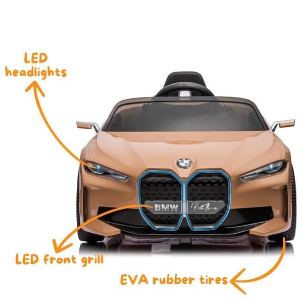 Barnbil 12V - BMW i4 - 1 till 6 år - EVA-hjul - Beige