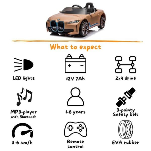 Barnbil 12V - BMW i4 - 1 till 6 år - EVA-hjul - Beige