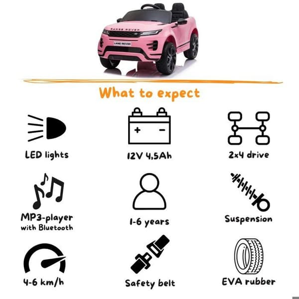 Elbil 12V - Range Rover Evoque - 2 till 6 år - EVA-hjul - Rosa