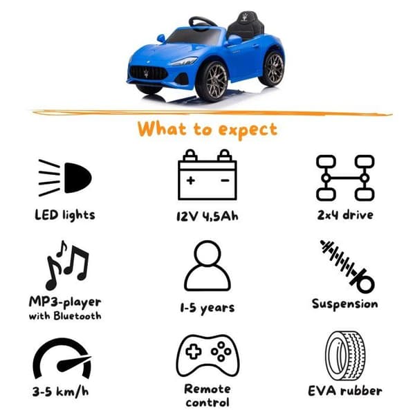 Elbil Barn 12V - Maserati GranCabrio - 1 till 5 år - Blå