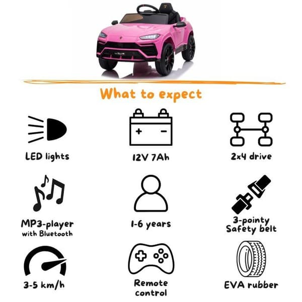 Barn Elektrisk Bil 12V - Lamborghini Urus - 1 till 6 år - Rosa
