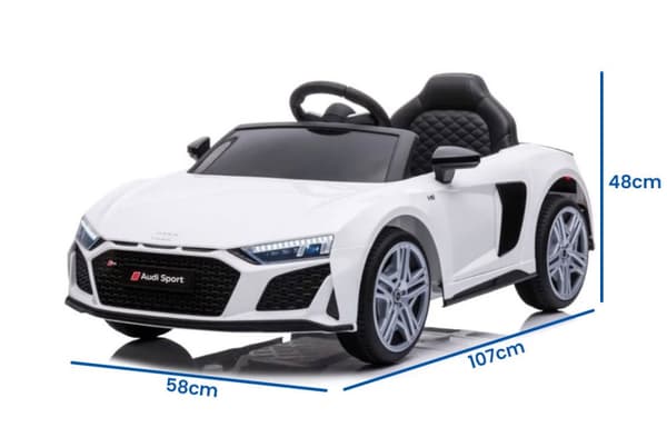 Audi R8 Elektrisk Barnbil - Vit, Föräldrakontroll, Säkerhetsbälten, 3 Hastighetslägen