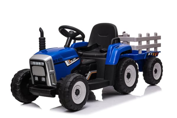 Elektrisk Ride-On Traktor med Trailertilbehør & Fjernbetjening til Børn, 3-8 År, Blå