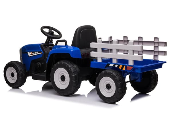 Elektrisk Ride-On Traktor med Tilhænger & Fjernbetjening til Børn, LED-lys, Musikpanel, 2 Hastigheder, 2-års Garanti
