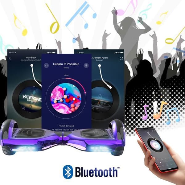 6,5 tums hoverboard med Bluetooth och LED - RCB - Perfekt present för barn Lila krom