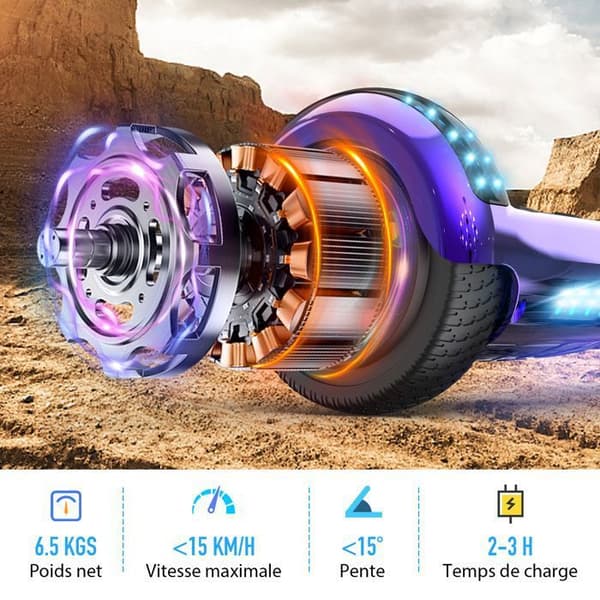 6,5 tums hoverboard med Bluetooth och LED - RCB - Perfekt present för barn Lila krom