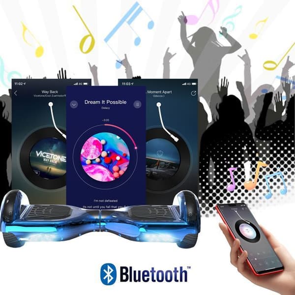 6,5 tums hoverboard med Bluetooth och LED - RCB - Perfekt present till barn Blue Chrome