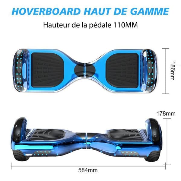 6,5 tums hoverboard med Bluetooth och LED - RCB - Perfekt present till barn Blue Chrome
