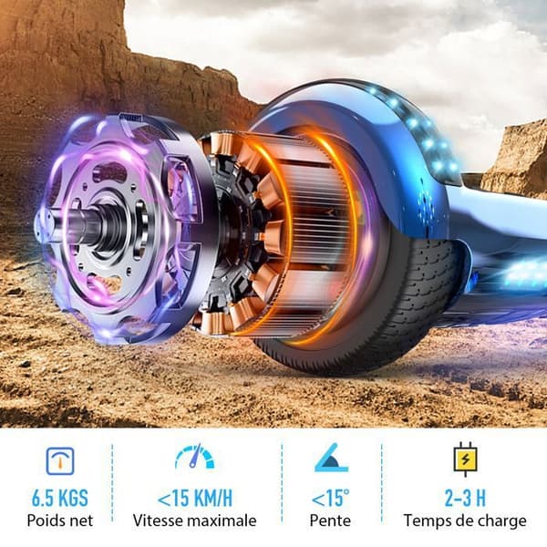 6,5 tums hoverboard med Bluetooth och LED - RCB - Perfekt present till barn Blue Chrome