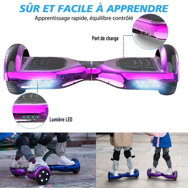 6,5 tums hoverboard med Bluetooth och LED - RCB - Perfekt present till barn Rosa krom