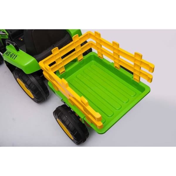 Eltraktor WORKERS med släp - BENEO - Grön - 12V - Plast - Stort säte - Fjärrkontroll 2,4 GHz