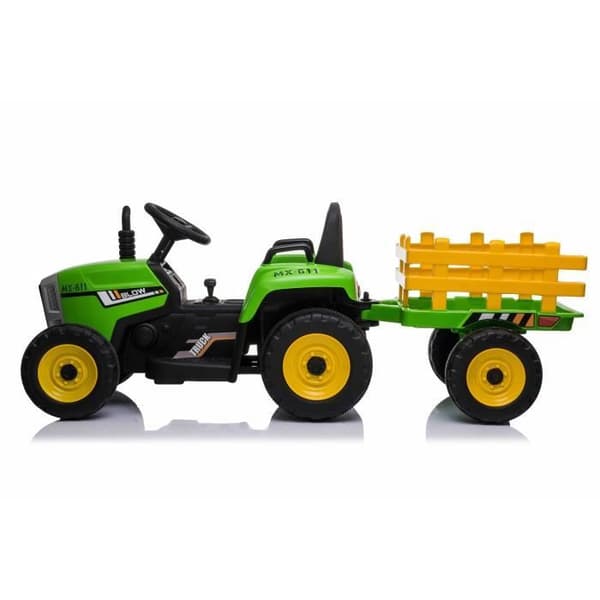 Eltraktor WORKERS med släp - BENEO - Grön - 12V - Plast - Stort säte - Fjärrkontroll 2,4 GHz