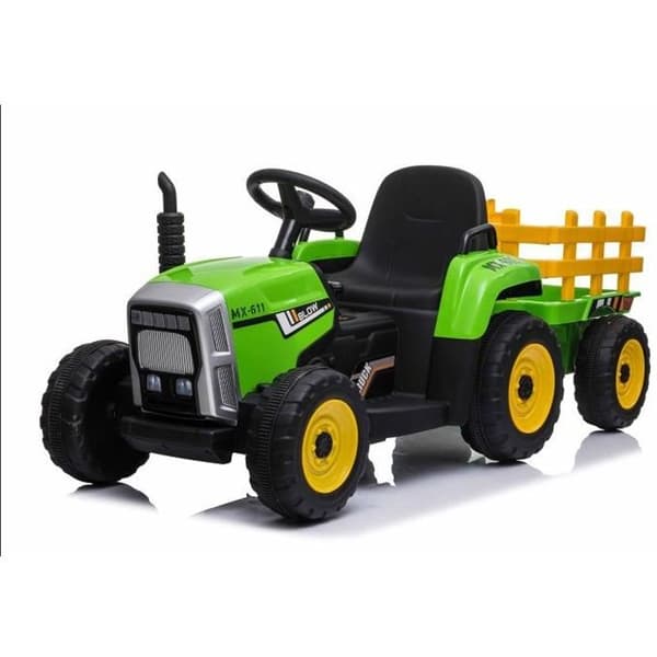 Eltraktor WORKERS med släp - BENEO - Grön - 12V - Plast - Stort säte - Fjärrkontroll 2,4 GHz
