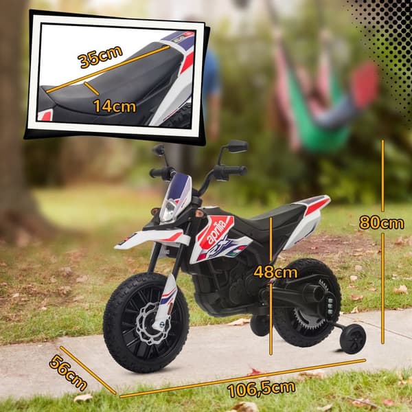 Børns Elektrisk Motorcykel, 106.5Lx56Bx80H cm, Hvid
