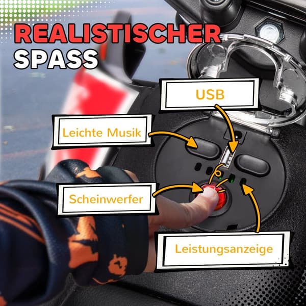Børns Elektrisk Motorcykel, 106.5Lx56Bx80H cm, Hvid