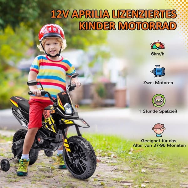 Børns Elektriske Motorcykel, 106.5L x 56W x 80H cm, Gul