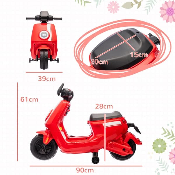 Elektrisk motorcykel för barn, 90x39x61 cm, Röd