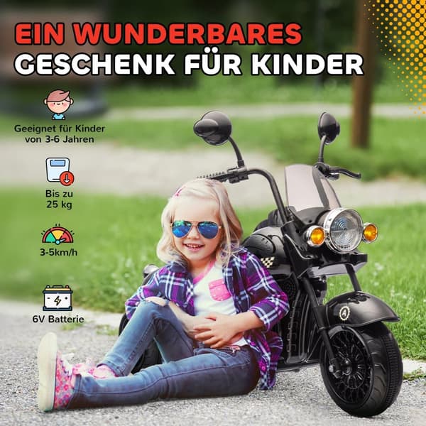 Barns Elektriska Motorcykel, 110x48x56 cm, Svart