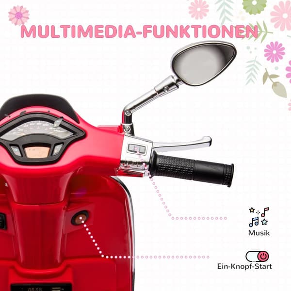 Børns Elektrisk Motorcykel, 6V, 107x47x73 cm, Rød