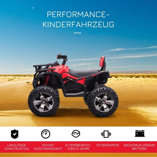 Elektrisk Quad til børn, 12V, 100x65x73 cm, Rød
