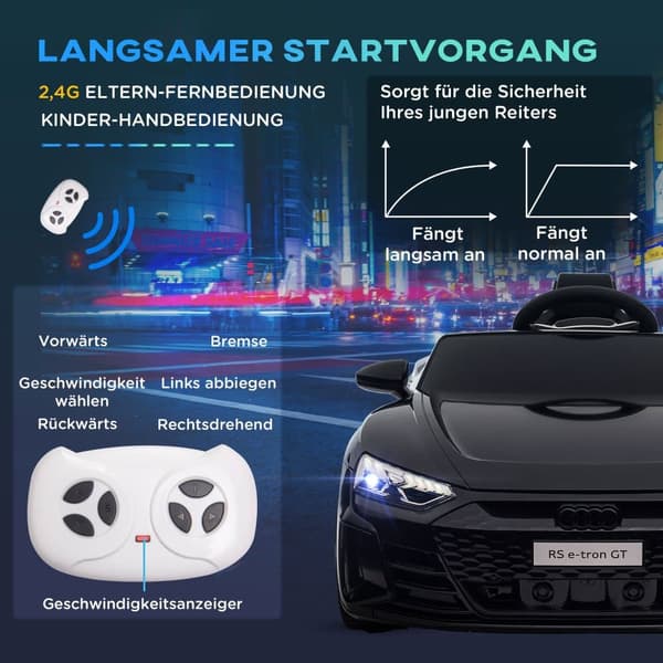 Børns Elektriske Bil, AUDI RS e-tron GT, 103x58x41 cm, Sort